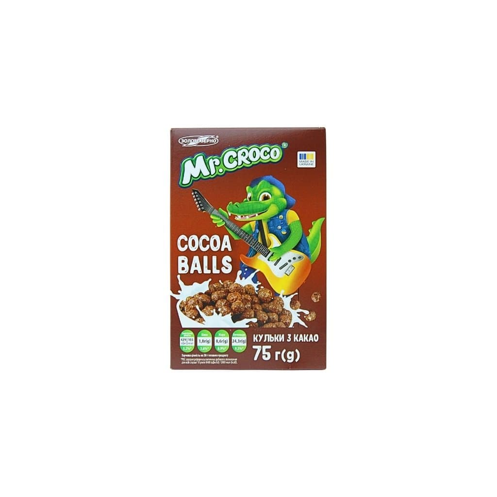 Kulki zbożowe glazurowane polewą cukrową z kakao "Mr Croco Złote Ziarno" 75g