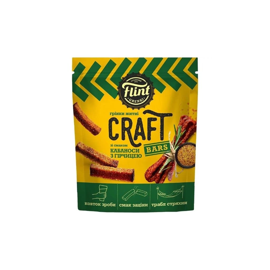 Grzanki żytnio-pszenne o smaku Kabanosy i musztarda Craft "Flint" 80g