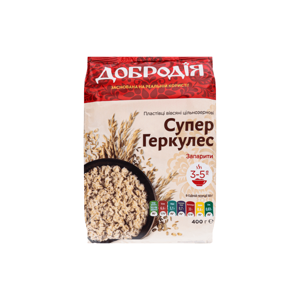 Pełnoziarniste płatki owsiane super herkules "Dobrodiya" 400g