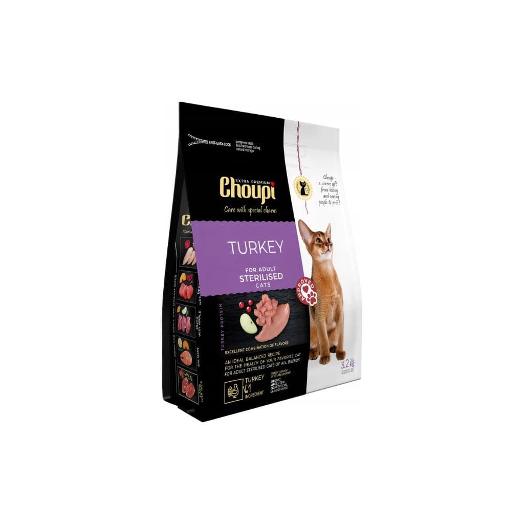 Sucha karma dla sterylizowanych kotów wszystkich ras Indyk "Choupi" 3,2kg