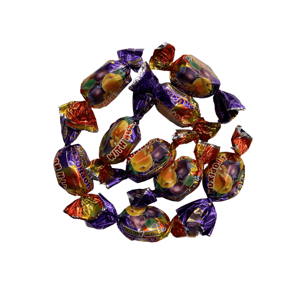 Cukierki Śliwka+Morela z orzechem włoskim (ok.100g) "Ametyst Plus" luz