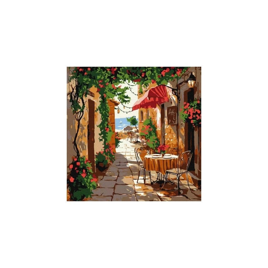 Zestaw do malowania po numerach "Kawiarnia z meblami w stylu vintage" 30x30cm