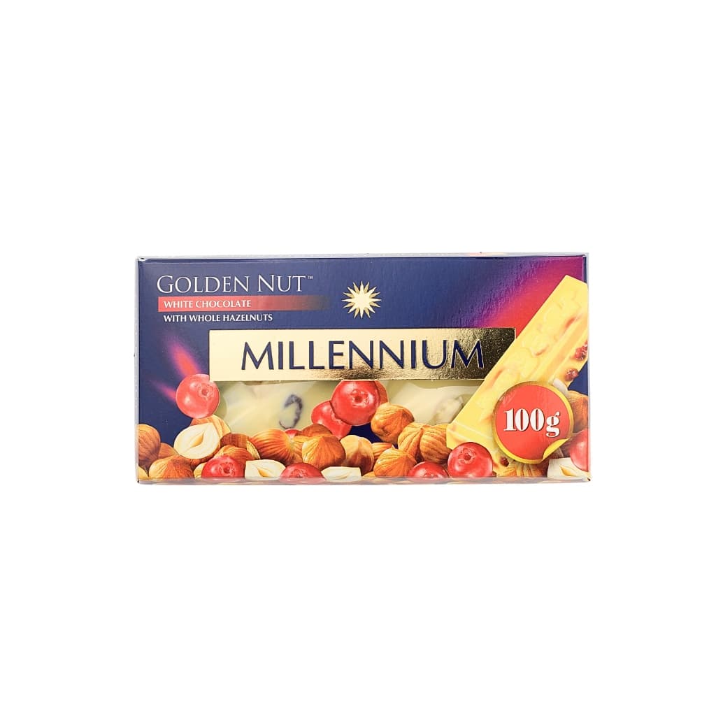 Czekolada biała z całymi orzechami i żurawiną Golden Nut "Millennium" 100g