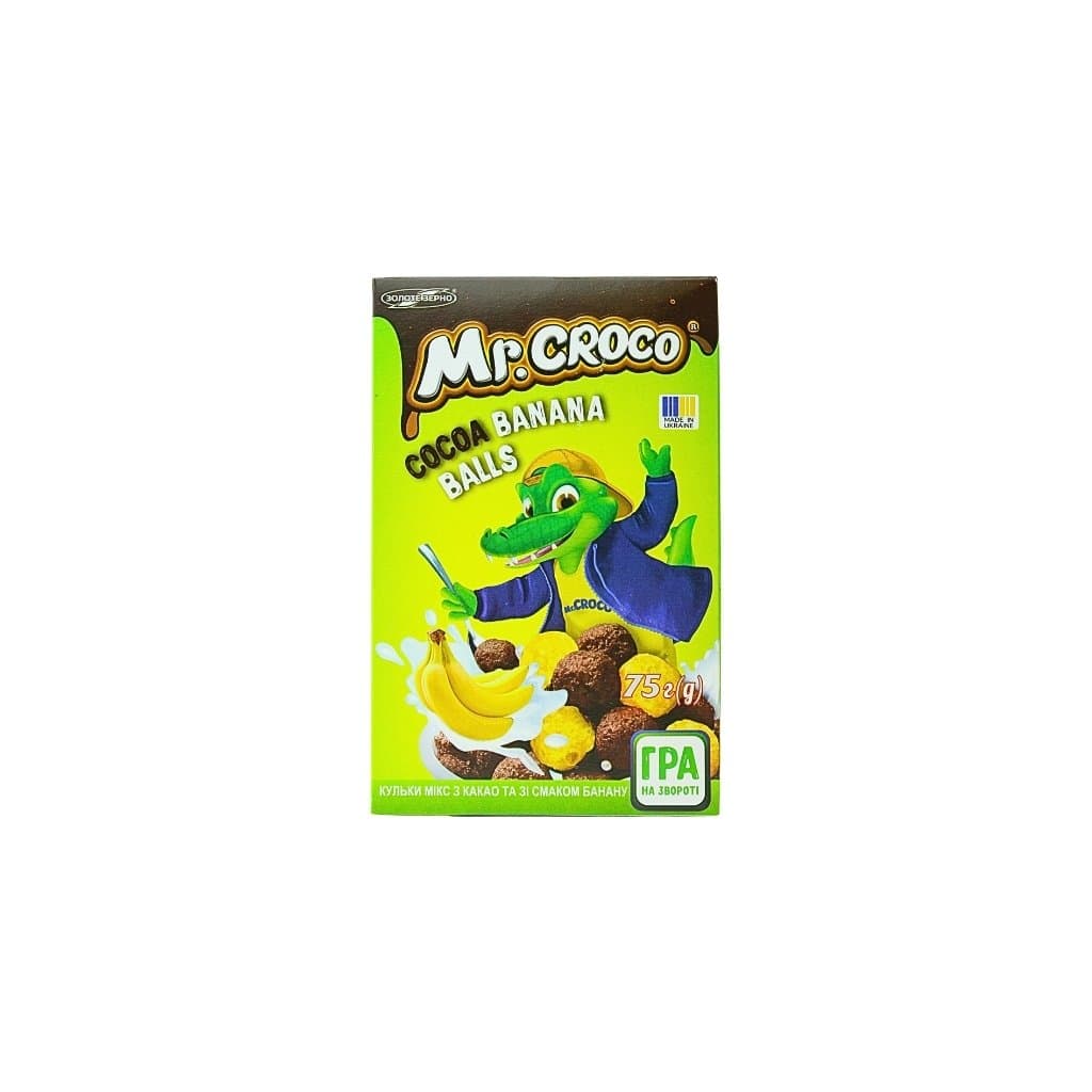 Kulki zbożowe Mix glazurowane polewą cukrową z kakao i bananem "Mr Croco Złote Ziarno" 75g