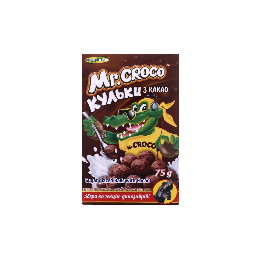 Kulki zbożowe glazurowane polewą cukrową z kakao "Mr Croco Złote Ziarno" 75g