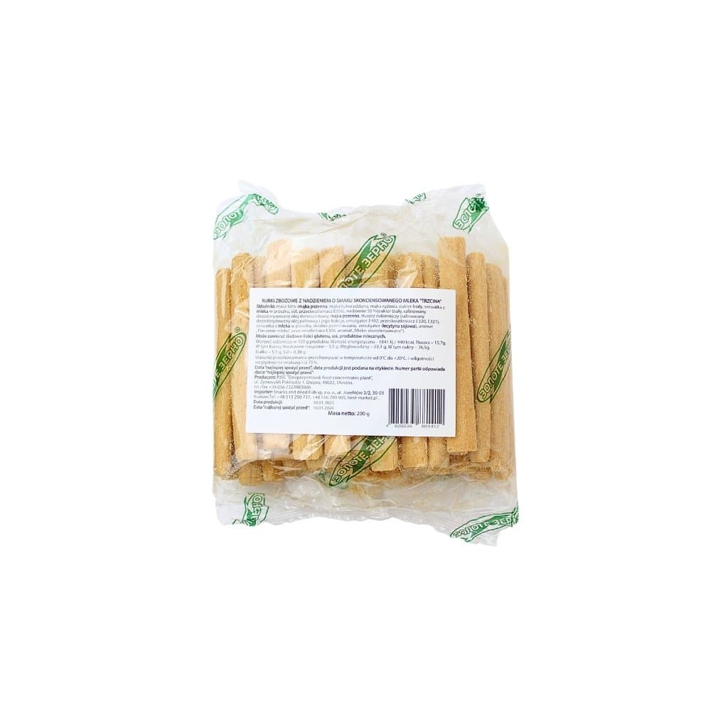 Rurki zbożowe z nadzieniem o smaku skondensowanego mleka "Trzcina Złote Ziarno" 200g