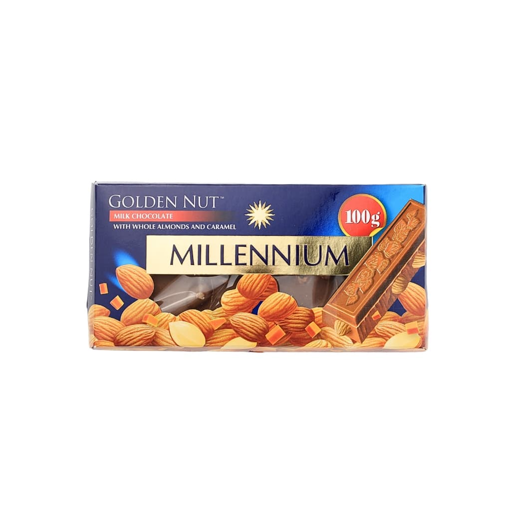 Czekolada mleczna z całymi migdałami i karmelem Golden Nut "Millennium" 100g