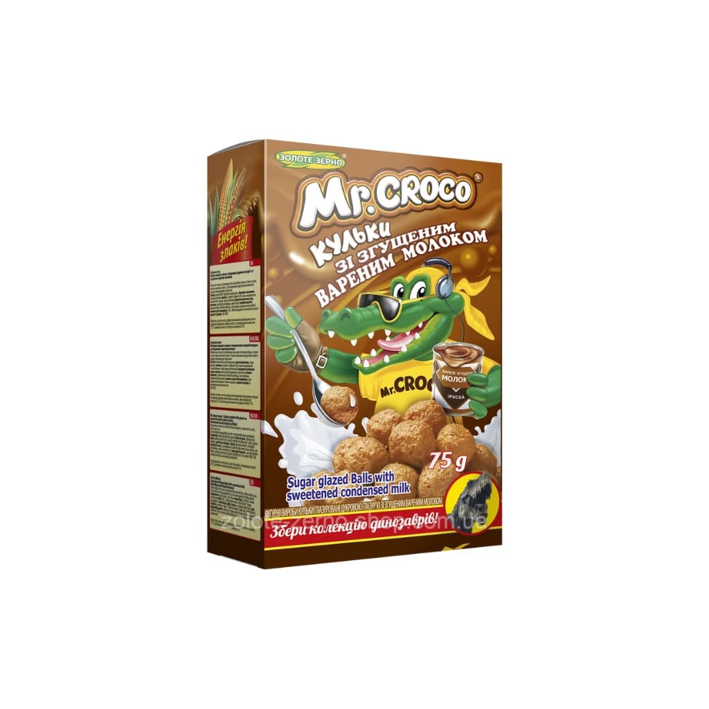 Kulki zbożowe glazurowane polewą cukrową z mlekiem skondensowanym "Mr Croco Złote Ziarno" 75g