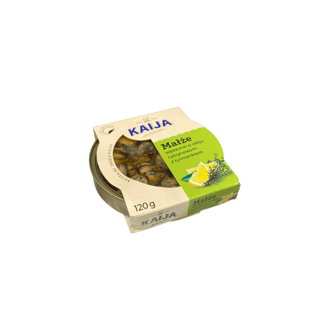 Konserwa Małże wędzonę w oleju cytrynowym z tymiankiem "Kaija" 120g