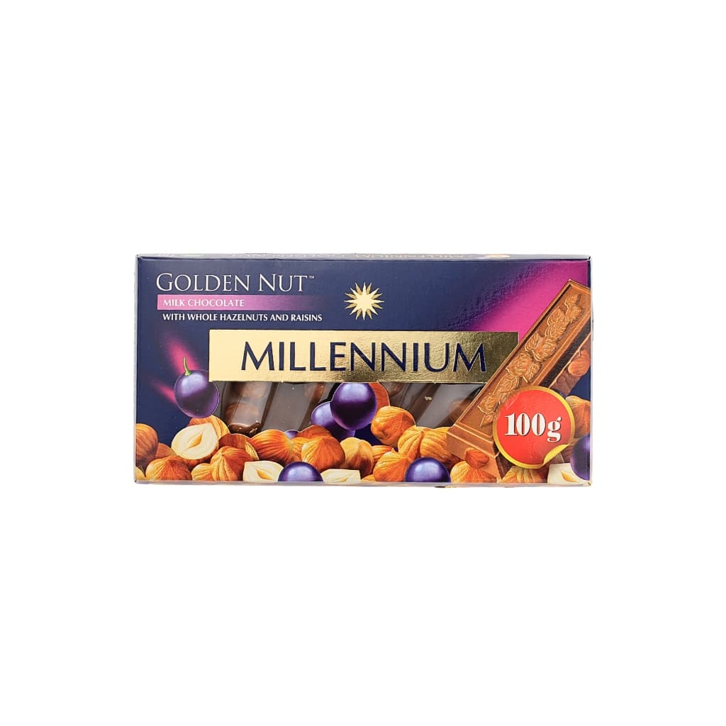 Czekolada mleczna z orzechami laskowymi i rodzynkami Golden Nut "Millennium" 100g