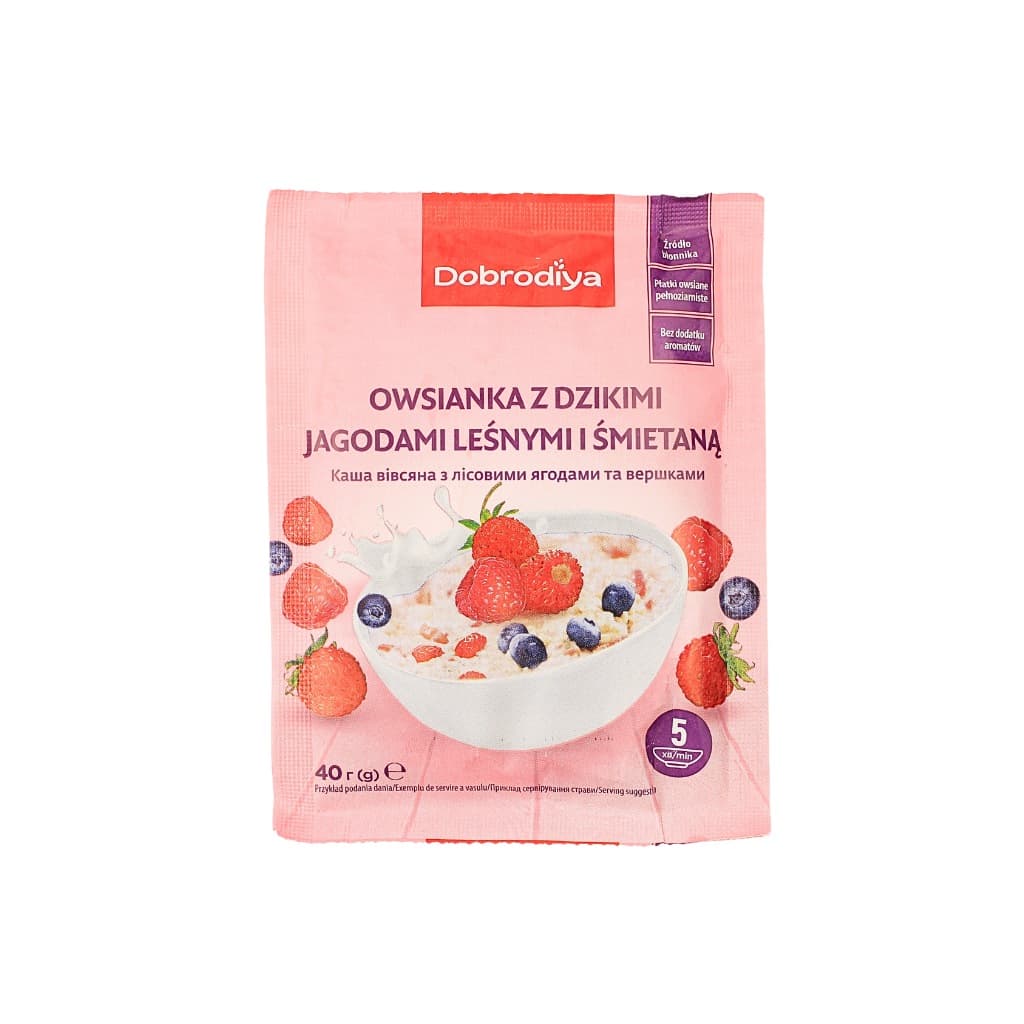 Płatki owsiane blyskawiczne z jagodami i śmietaną "Dobrodiya" 40g