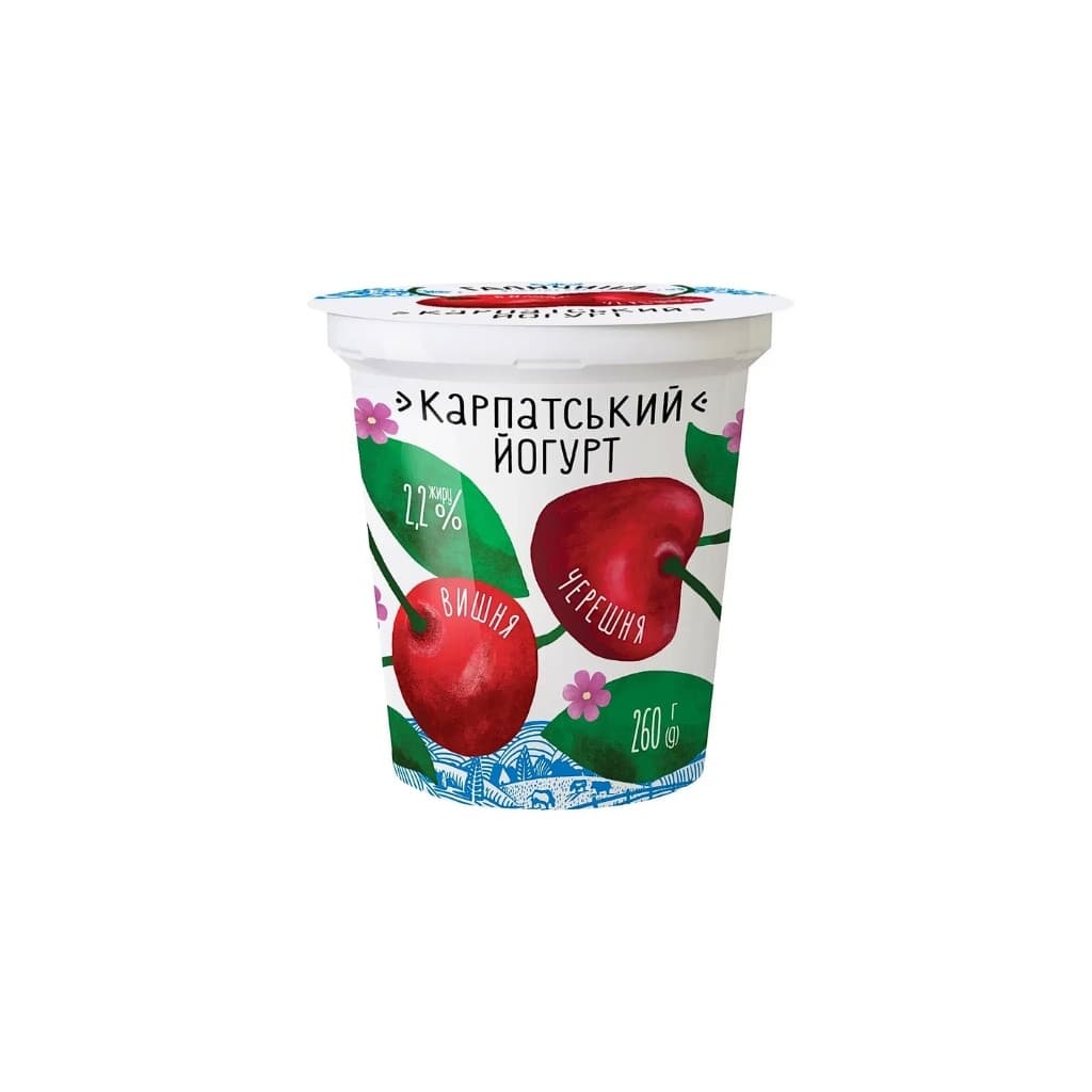 Jogyrt pitny z wsadem owocowym Wiśnia Czereśnia Karpacki 2,2% "TM Galychyna" 260g